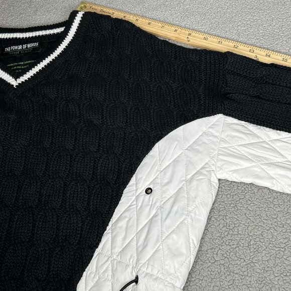 Thale Blanc The Power Of Words Sweater Womens Medium Black White Cable V Neck - Picture 7 of 10